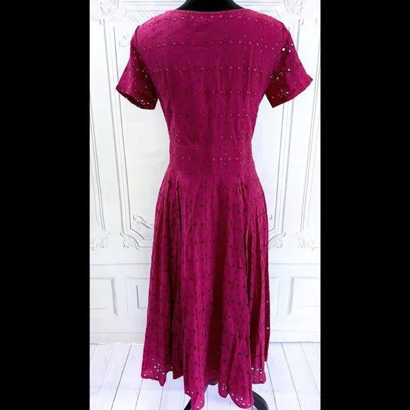 Magenta Eyelet Fit & Flare Dress eShakti BEAUTIFUL custom 12/14 - Picture 3 of 5